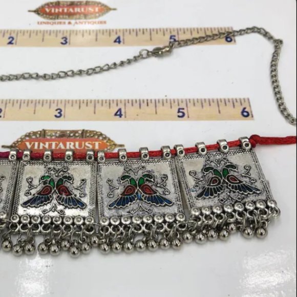 Antique Afghan Kuchi Choker Necklace, Afghan Tribal Choker Necklace, Multicolor - Picture 5 of 8